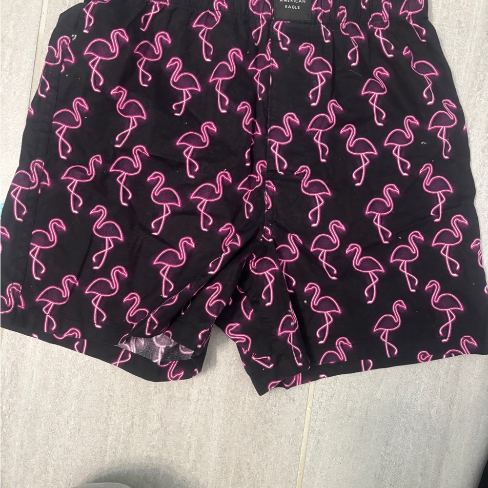 Black Boxer Shorts with Pink Flamingo Print